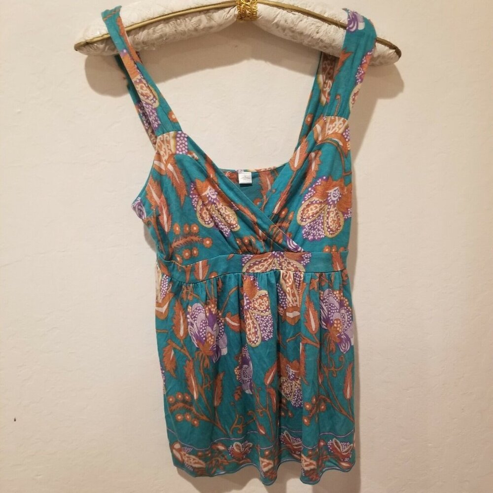 RicRac Womens Chic Tank Top V-Neck Surplice Sleeveless Medium Floral Green